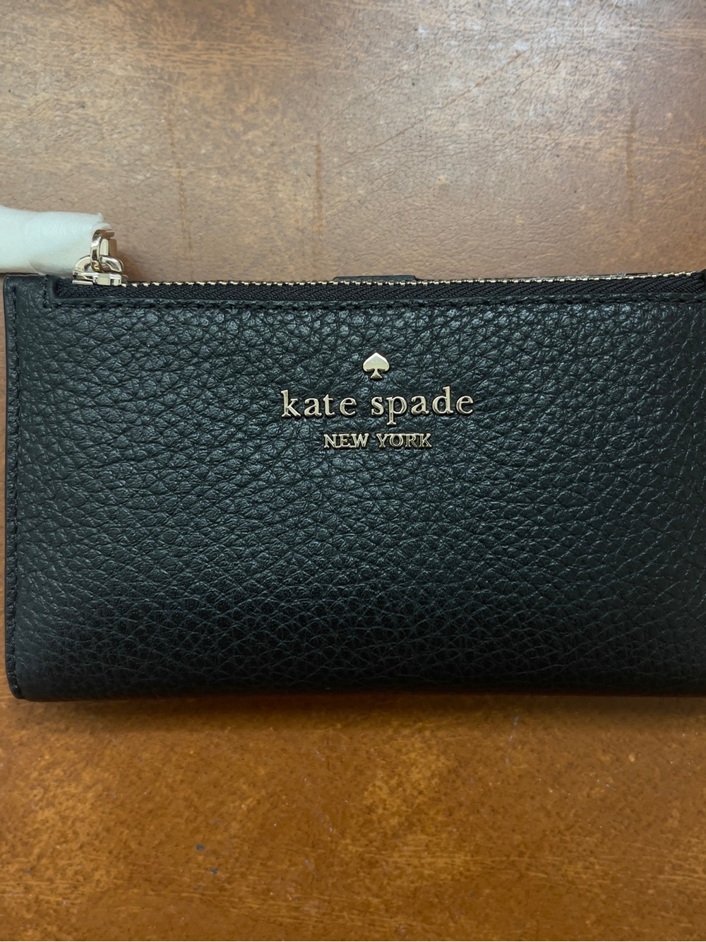 NWT Kate Spade Small Bifold Leather Wallet Black ID Zip